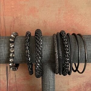 Gun metal tone bangle bracelet lot multiple textures and designs